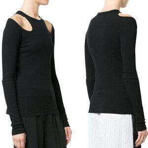 Rosetta Getty, Women’s Ribbed Knit Cut-Out Long-Sleeve Top Cotton, Black X-Small